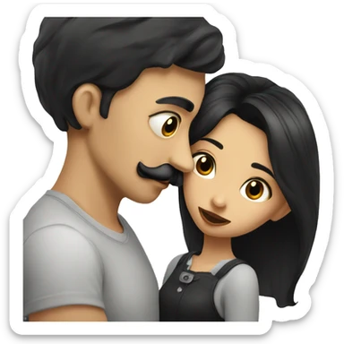 Guy with mustache kissing girl in black hair sticker