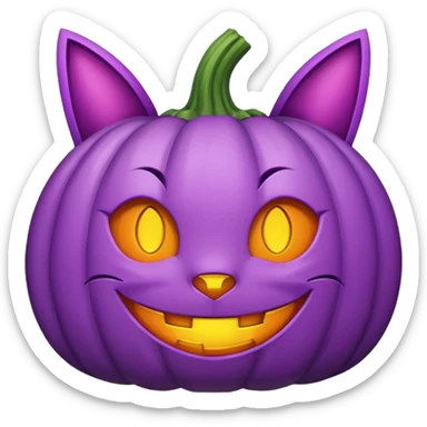 happily carved purple pumpkin with purple cat ears on top sticker