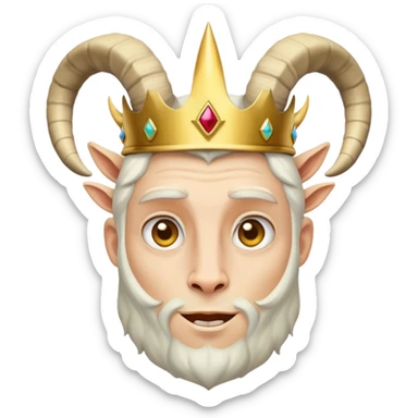 man with goat horns wearing a crown sticker