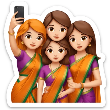 Three girls taking selfie in saree sticker