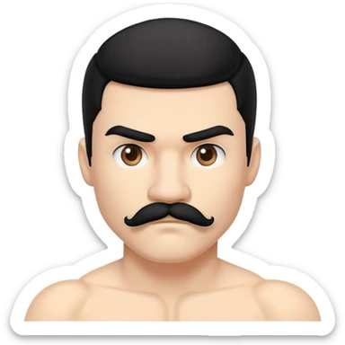 Create a boxer, white skin and black hair with a mustache sticker