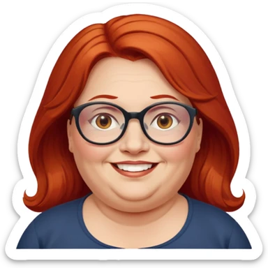 obese; older 50's ; long red hair ; women hazel eyes; glasses sticker