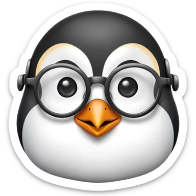 penguin head wearing round glasses, cute, smart looking sticker