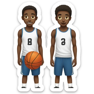Teen twin boys with basketball and tank tops  sticker