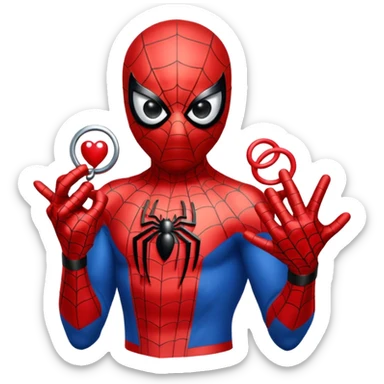 Spiderman qui met une bague a hello kity sticker