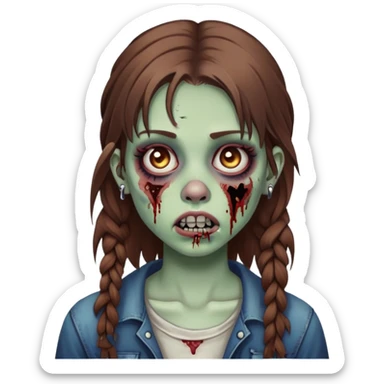 zombie teen girl with brown hair, grunge style, and septum piercing sticker