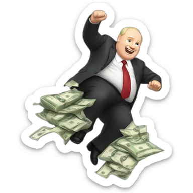 Fat vladimir poutine jumping into a pile of money sticker