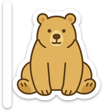 flat toon style blonde grizzly bear sitting, full body icon sticker