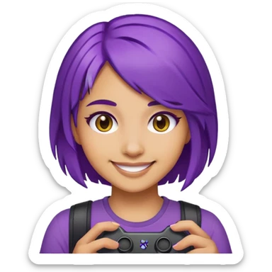 Gamer girl, custom emoji, purple hair, olive skin sticker