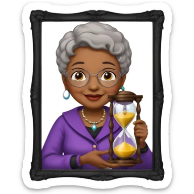 black grandma holding hourglass in a frame sticker