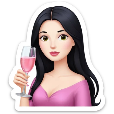 Pretty white lady with long black hair drinking pink champagne sticker
