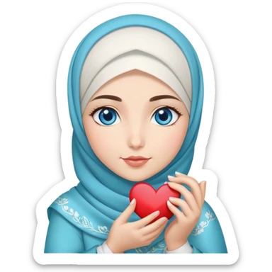 Turkish beautiful finish Konya girl blue eyes with magnolia flower design hijab and hold heart in her hand  sticker