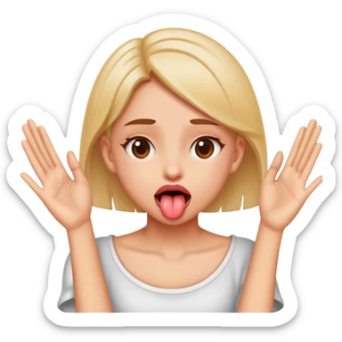 A girl with her tongue out with her hands on her neck  sticker