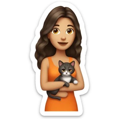 pretty brunette woman holding orange cat sticker