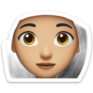 A girl with black hair and big eyes and a purple beanie sticker