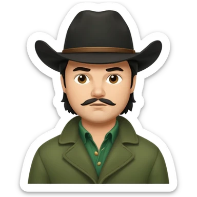 jack black haired cowboy in green coat with black hat sticker