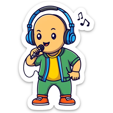 rapper singing with a microphone on a stand and wearing headphones sticker