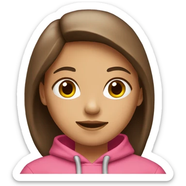 A girl with straight hair and brown  with a pink hoodie  sticker