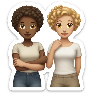 Full body, Two girls holding hands light skin  one  with a curly bun and one  with curly hair sticker