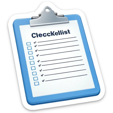 A flat-style illustration of a clipboard with a checklist, symbolizing vocational training. Clean and minimal, cartoon style, white background, iOS emoji aesthetic. sticker