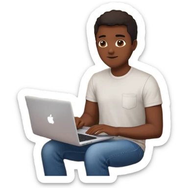 Père noël développeur de teint noir, assis dans un coin cosy de son salon un week-end, ordinateur portable ouvert affichant du code. Lumière naturelle douce, ambiance calme. Habillé simplement (t-shirt clair, jean ou short), tasse de café/thé à côté. sticker