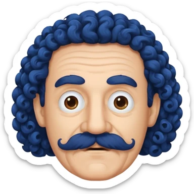 old guy with very curly dark hair and big blue  mustache sticker