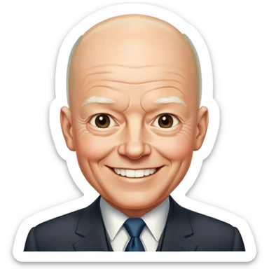 President Dwight D. Eisenhower with his characteristic smile and bald head, wearing a suit and tie sticker