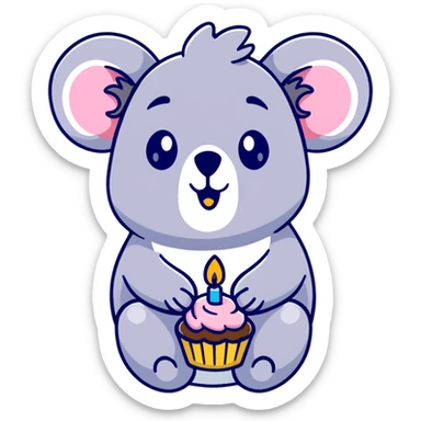happy koala holding cupcake with 1 star candle sticker