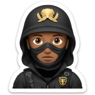 special forces soldier, black uniform, face covered sticker