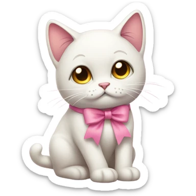 Sad cat with a pink bow sticker