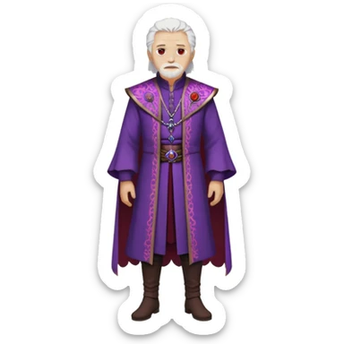 a white haired old man with purple eyes standing, full body, in Targaryen themed clothes, clothes are black and red themed sticker