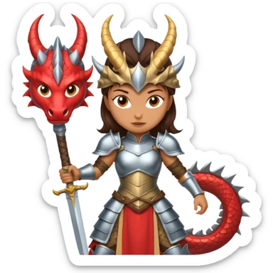 Fierce Latina in armor with a sword cutting off the head of a dragon sticker