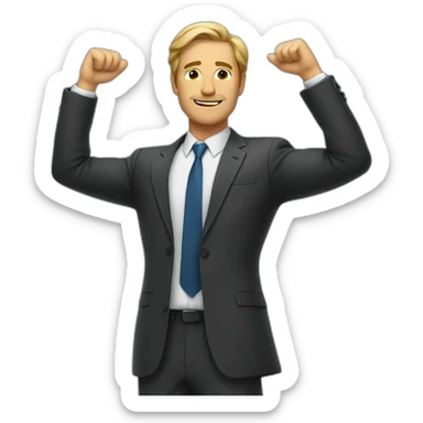 man in suit stretches his arms forward sticker