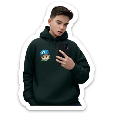 boy with phone in nature sticker