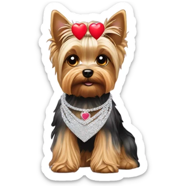 Yorkie dog wearing a heart necklace sticker