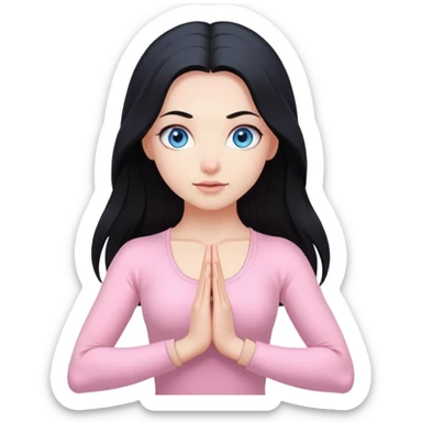 White yoga girl, black long hair, blue eyes, light pink clothes  sticker
