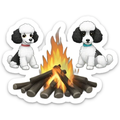 Two Black and one white poodle gathered around campfires sticker