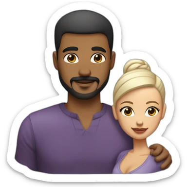 “White  man with a buzz cut and skin black hair fade, thin beard, and well-defined mustache , kissing a  Black  Woman with very straight hair and large earrings.” sticker