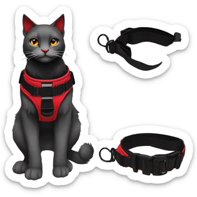 Anthro Edgy Elegant black red anthro cat harness collar techwear sticker