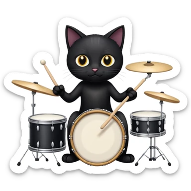 un gatto nero con le zampe bianche che suona la batteria  sticker