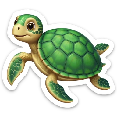 whimsical 3D green turtle with a round face, large expressive eyes, and tiny paws sticker