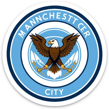 Manchester City soccer team logo, sky blue circular emblem with eagle sticker