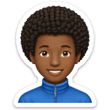 Une homme de 17 ans il a la peau noir foncé , des lèvres pulpeuses  . Il a un taper bouclé afro très court  sticker