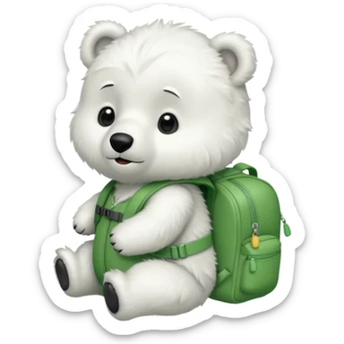 baby polar bear wear green backpack sticker