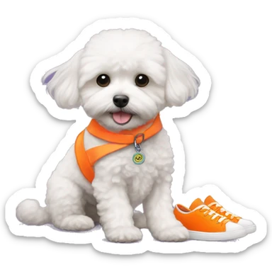 maltipoo wearing four neon orange shoes  sticker