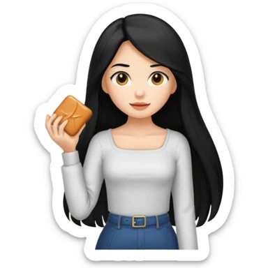A caramel girl with SUPER long black hair and a square neckline shirt sticker
