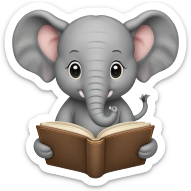 baby elephant with a book sticker