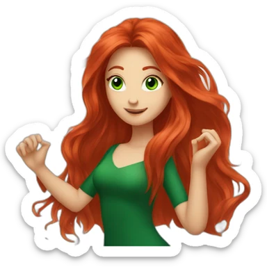 Red long hair girl with green eyes dancing on music sticker