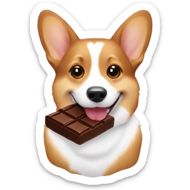 Corgi eating chocolate sticker