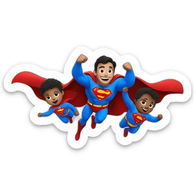 superman flying with two toddlers sticker